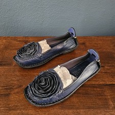 L'Artiste Spring Step Dezi Shoe 35 US 5 Blue Leather Flower Slip On Loafer Flat