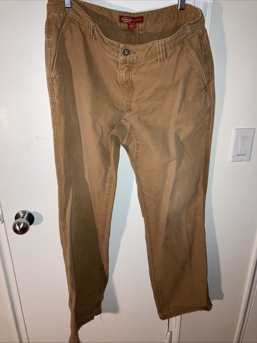 Eastern Mountain Sports Canvas Hiking Pants Frayed Edges Size 36 Tan Long