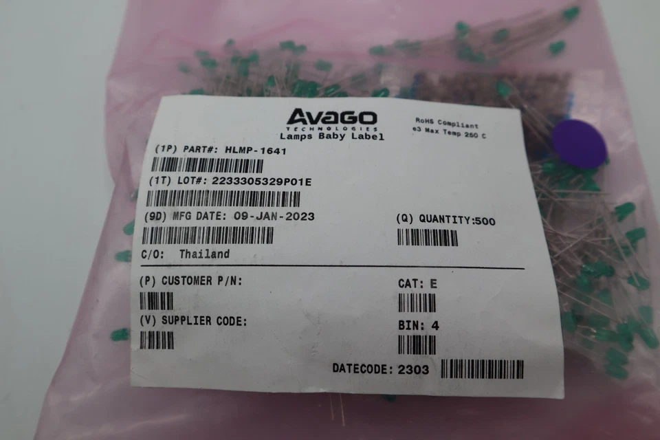 DigiKey 516-1307-ND LED Green Diffused T-1 HLMP-1641 -500 Pcs - Image 4 of 4