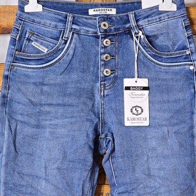 KAROSTAR DAMEN JEANS DENIM COLLECTION BAGGY BLUE  HOSE Gr. 36 BIS 46 KM2920 TOP