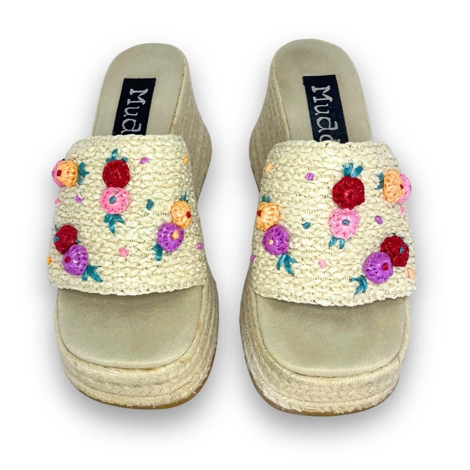 Sandalias Alpargata Plataforma Floral Y2K Mudd De Colección Talla 7 • Cuña Boho Slides Foto 2 de 4