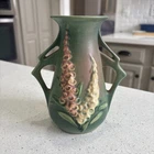 Roseville U.S.A. 44-6 Double Handle Vase Foxglove Green 6 1/2”