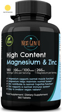 Magnesium & Zinc - Dietary Food Supplement - 360 Vegan Tablets, 266 Mg Magnesiu 0.16 per thousand milligrams