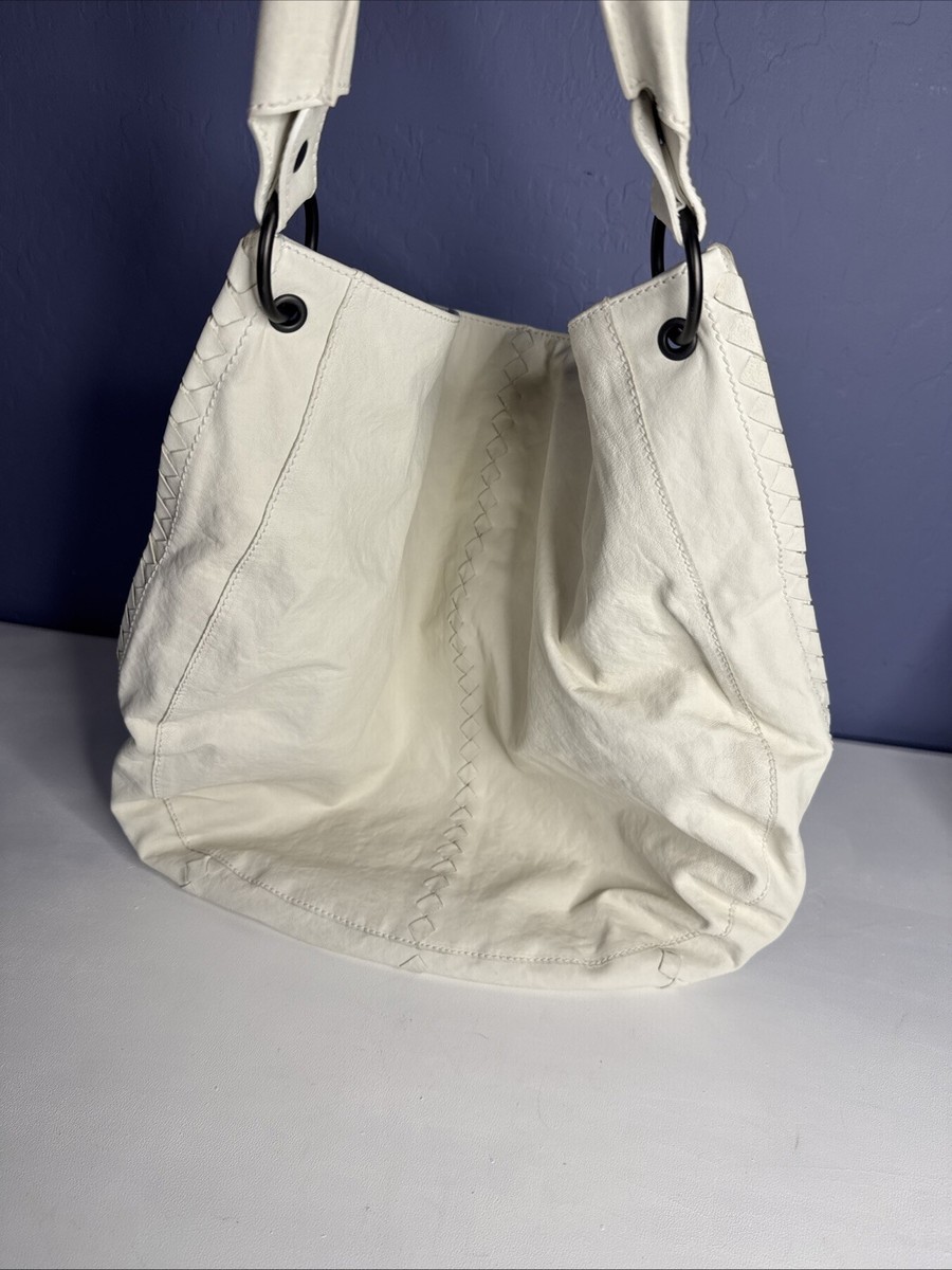 Authentic Bottega Veneta Tote Bag Hobo Intrecciato Leather White