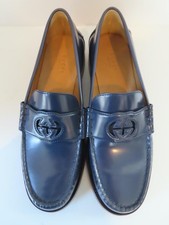 GUCCI Navy Blue High Gloss Leather Loafers/Sh...