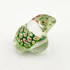 Vintage Millefiori Art Glass Frog Figurine Paperweight - Green & White Murano St