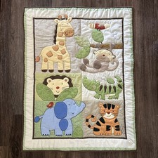 Just Born Baby Quilt Jungle Animals Giraffe Monkey Lion Elephant 41 X 32 Inch
