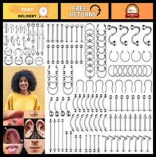 120PC Body Piercing Jewelry Kit - CBR BCR Rings, Barbells, Studs, Screws - 14G-2