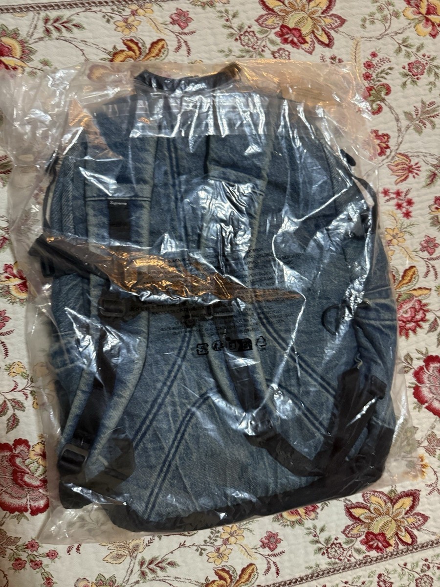Supreme Denim Backpack Washed Indigo Reflective Logo Water