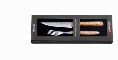 Giesser Messer Steakbesteck Steakmesser Steakgabel 2er Set Rostfrei Olivenholz