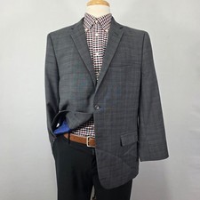 Ben Sherman Men's Sport Coat Blazer Two Button Charcoal Navy Plaid Wool Poly 44S