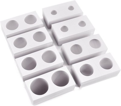 400Pcs Coin Holders Cardboard Coins Flips 2x2, 8 Sizes Collection Display Boo...