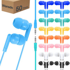 50 Pack Bulk Kids Earbuds for School Classroom Library, Student Wired Earphones