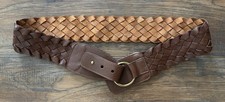 Ann Taylor Leather Woven Braided Belt Brown Gold Tone Buckle 2.25" Size M NEW