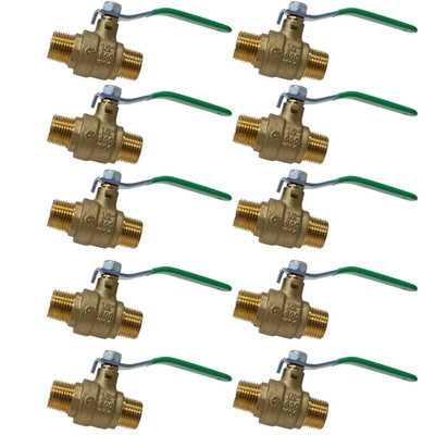 10 Pcs 1/2'' MALE BALL VALVE, LEAD FREE BRASS, FULL PORT, 600 WOG-WATER, OIL, GAS