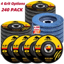 240Pack 4-1/2"Flap Discs Zirconia 40/60/80/120 Grit Angle Grinder Sanding Wheels