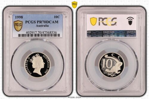 Moneda de 10 centavos de Australia 1998 a prueba de 10C PCGS PR70DCAM ecualización superior pop #8536 - Imagen 1 de 1