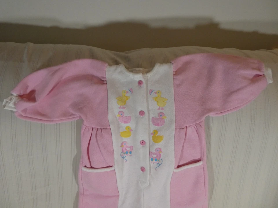 RARE Vintage Oshkosh Bgosh Pink White Fleece Romper 18M Baby Ducks Quack S1 - Image 3 of 4
