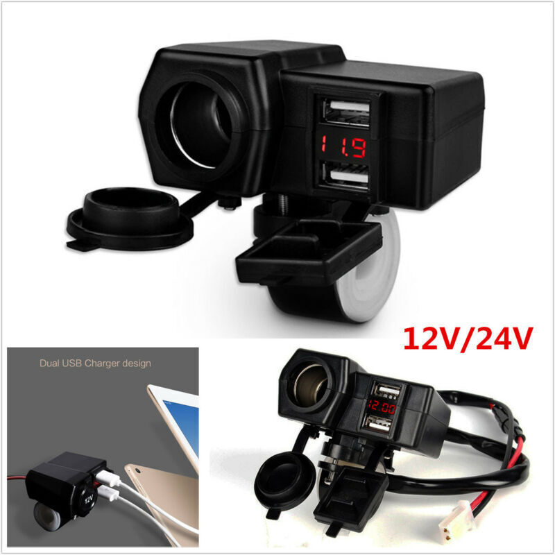 12V Waterproof Motorcycle Dual USB Phone GPS Power Socket