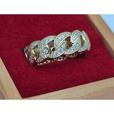 Cubic Zirconia Chain Link Gold Vermeil Sterling Silver Ring BSI Italy Sz 7