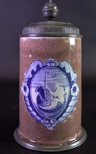 - Braunschweiger Fayence WALZENKRUG Blaumalerei - Zinndeckel graviert 1788