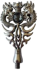 Intricate Twin Dragons wax seal stamp handle, Silver-tone, 3" tall