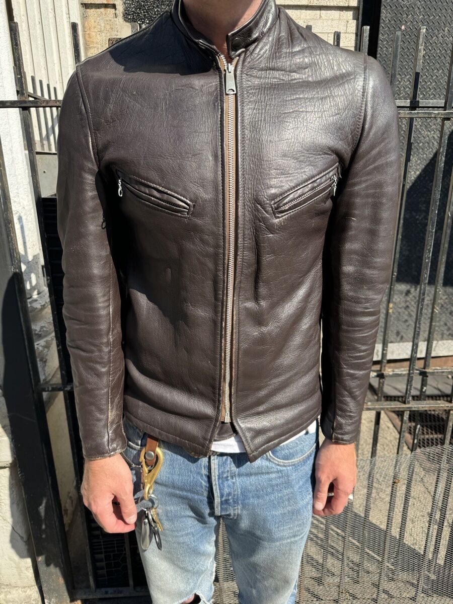 Vintage 60s 70s Brown Schott Cafe Racer Leather Jacket 38 Vintage 60s 70s Brown Schott Cafe Racer Leather Jacket 38