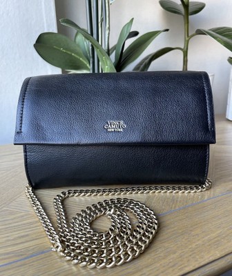 Vince Camuto Schwarz Echtleder Clutch Schulter Umhängetasche Gold Kette