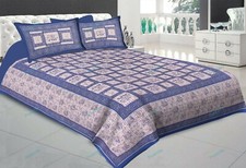 Jaipuri Géométrique Imprimé Décor Maison Coton Double Lit Drap Avec 2Pillow Étui
