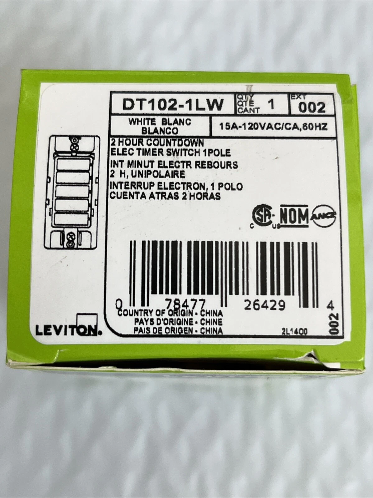 Leviton Decora 15 Amp 2-Hour Indoor In-Wall Timer Switch, 1/2 HP/9.8 Amp Fan/Mot