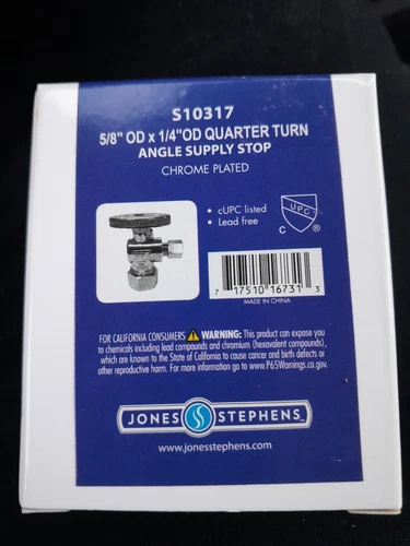 Jones Stephens S10317 5/8 OD X 1/4 OD 1/4 Angle Supply Stop CHROME New - Picture 4 of 4