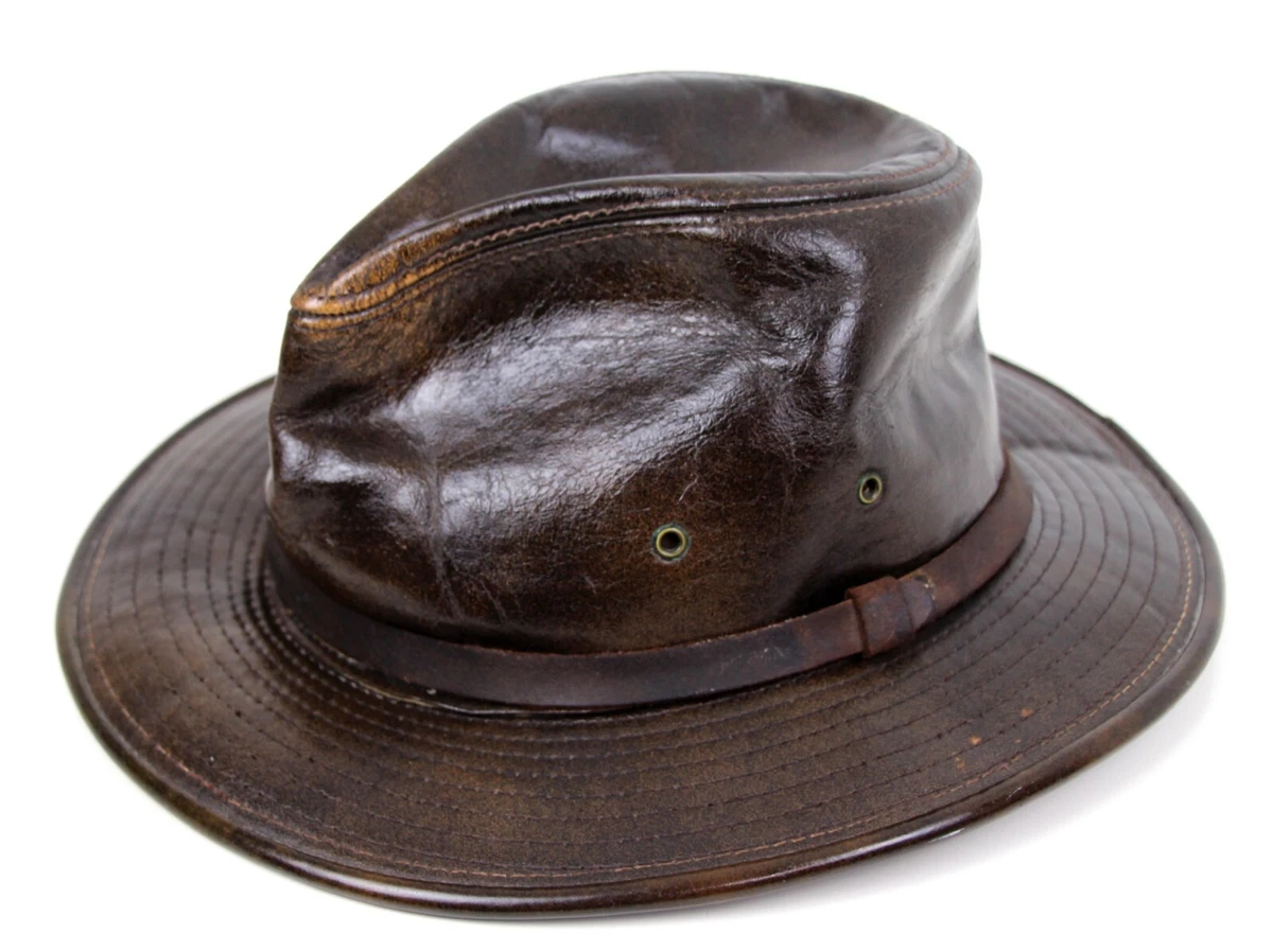 Vintage Henschel St Louis Brown Genuine Leather Men's Hat Sz Small