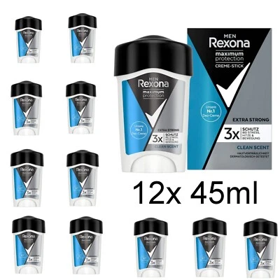 12x Rexona Hombres Máxima Protección Antitranspirante Desocrema Aroma Limpio 12x 45 ml