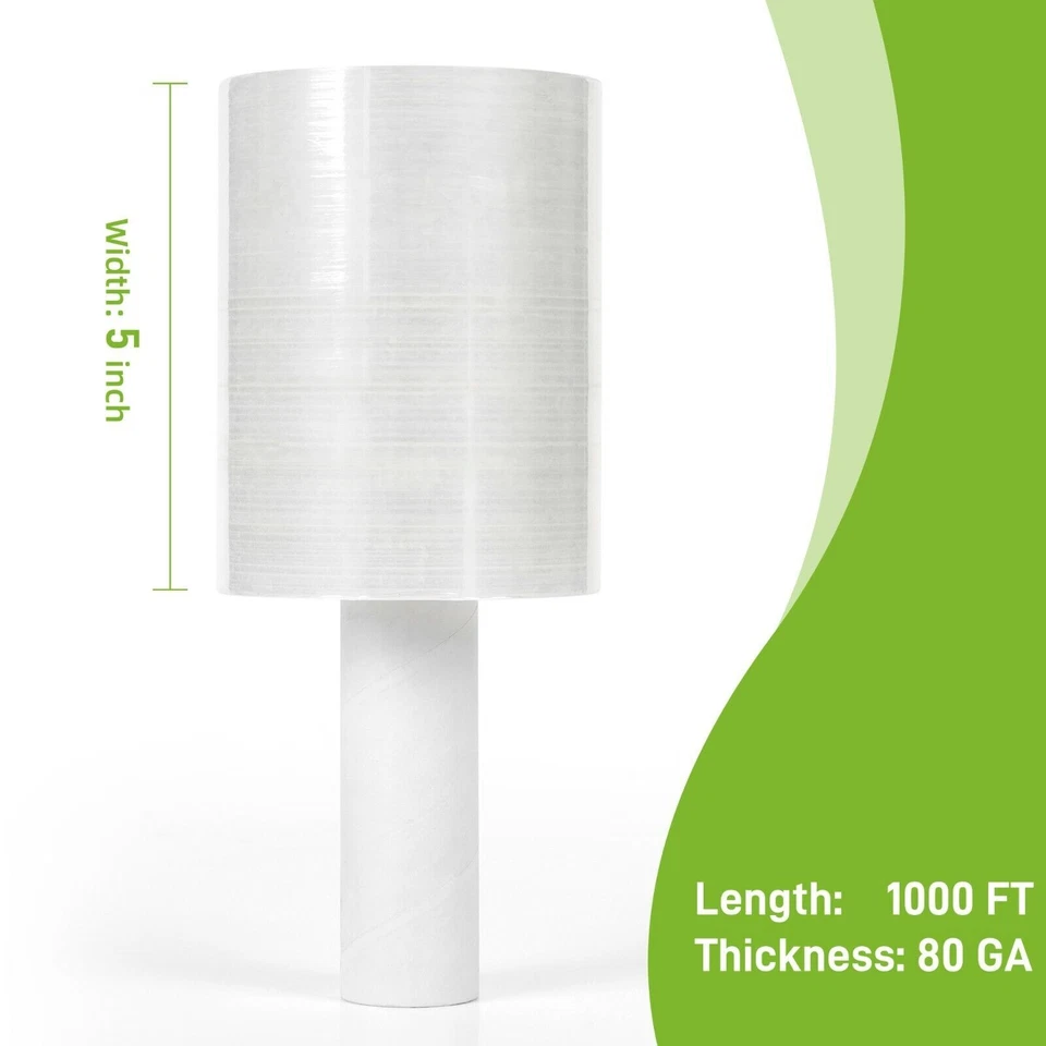 6 Rolls Pack - 5" inch Mini Stretch Film Wrap 1000 Feet 5 Layers 80 Gauge, Clear - Image 2 of 3