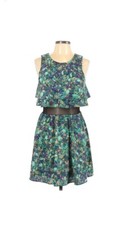 Vera Wang Dress Green Blue Floral Mesh Party Tiered Casual Summer Junior Size 11