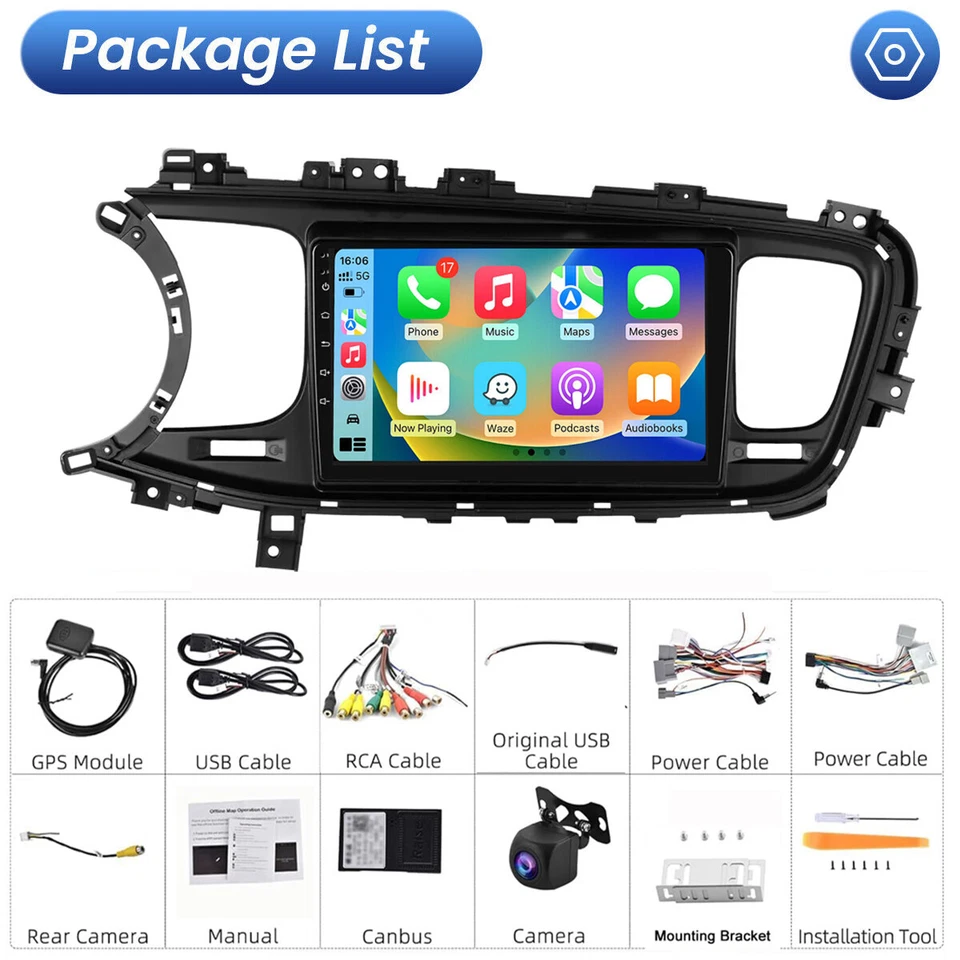 Car Radio Stereo For Kia Optima K5 2014 2015 Apple Carplay Android 12 GPS Navi - Imagem 3 de 4