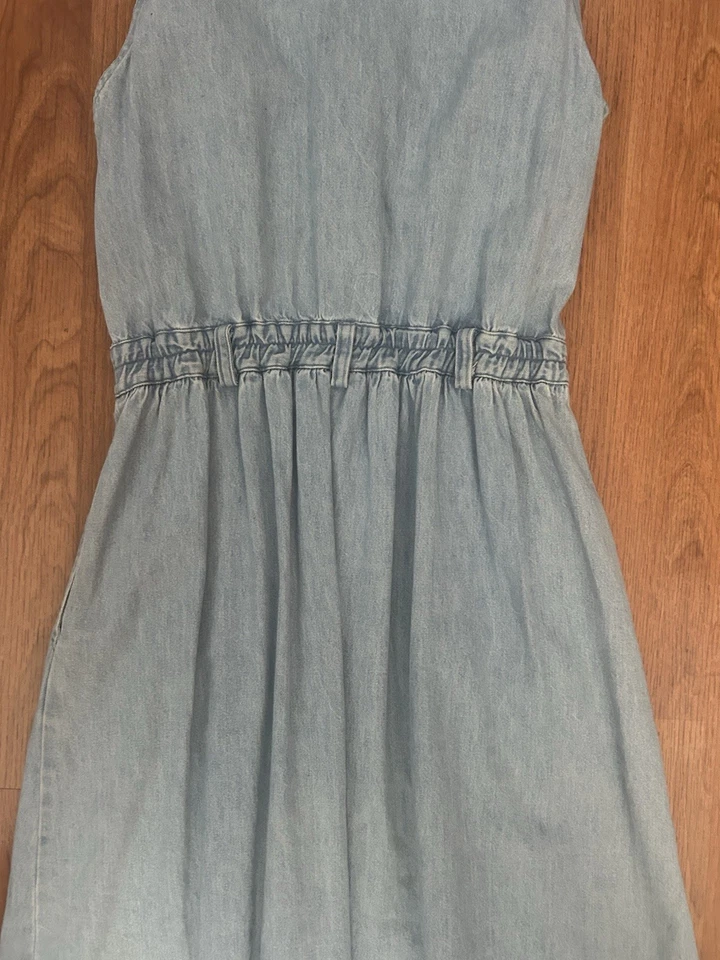 LL Bean Blue Sleeveless Denim Sundress Cottagecore Prairie Vintage 90s Sz 10 - Image 4 of 4