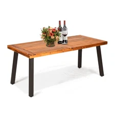 Patiojoy Acacia Wood Rectangle Dining Table Patio Use w/Umbrella Hole Brown