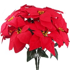 2 Pcs Poinsettias Artificial Christmas Flowers Red Poinsettia Bushes for Chri...
