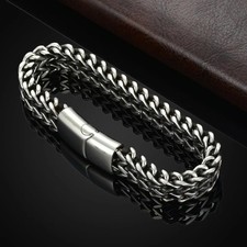Double Curb Chain Bracelets For Men Stainless Steel Punk