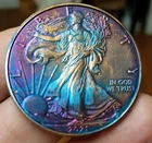 Authentic 2021 American Silver Eagle Type 1 Round. Rainbow Color Toned.