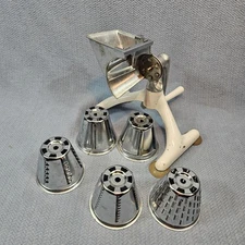 Vtg Manual Crank Vegetable Grater Slicer Shredder Chopper 5 Cones