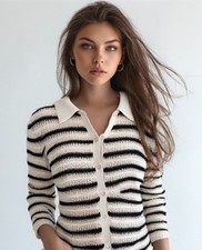 Rhythm. Sweater Womens Size Medium Button Highline Stripe Long Sleeve Ivory NWT