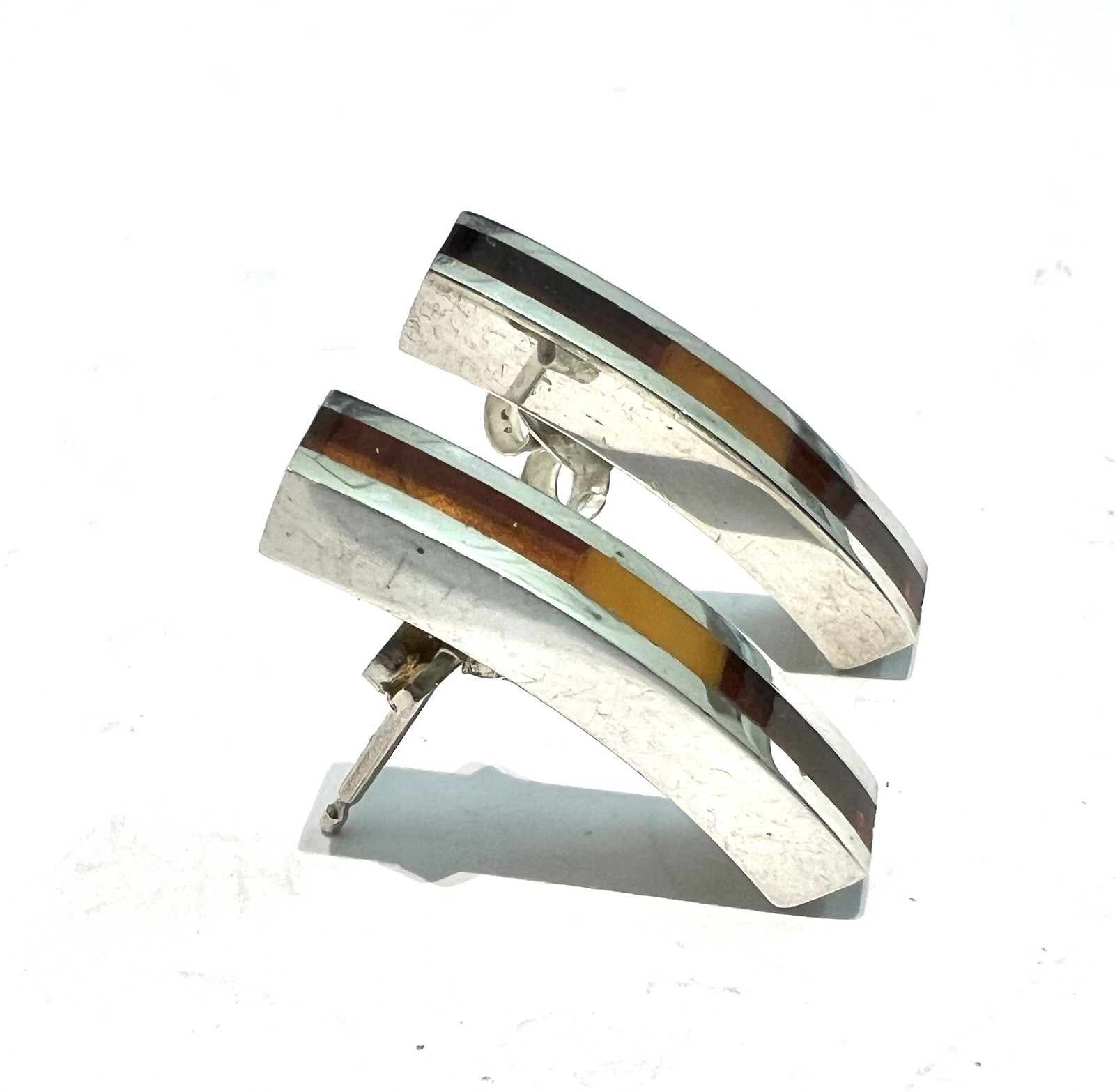 925 Silver Baltic Amber Earring Rectangular Studs… - image 3