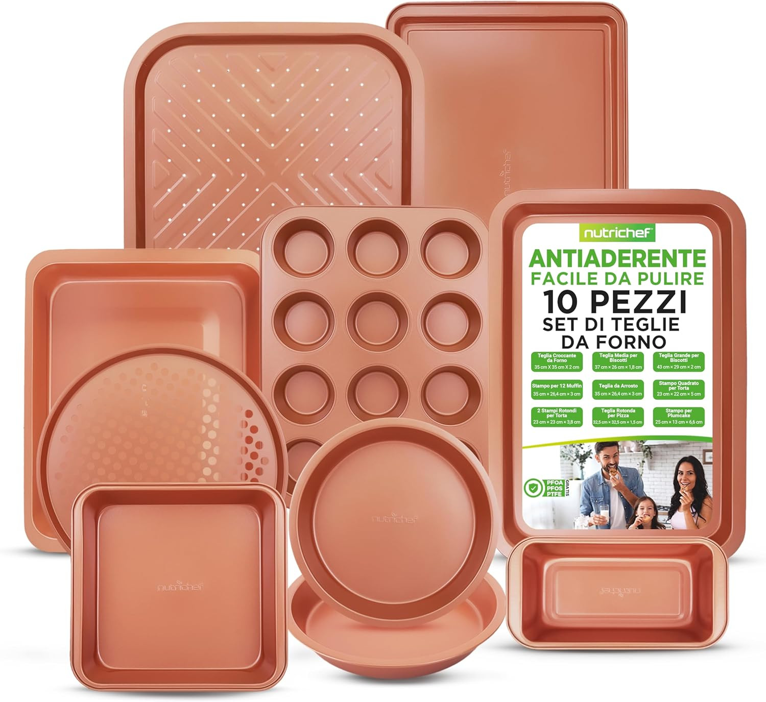 Set da Cucina 10 Pezzi: Teglie Rame Antiaderenti e Stampi Acciaio