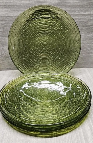 4 Vintage Anchor Hocking Soreno Avocado Green Plates 10 inch ripple