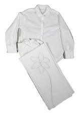 Zara Kids Girls 2 Piece Set w/White Poplin Shirt Floral Embroidered Pants