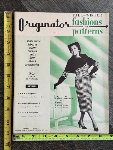 ORIGINATOR Magazine 1952 Fall Winter Fashion Patterns Vintage Women 1950's MCM