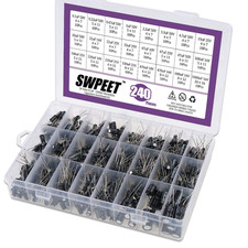 240Pcs Electrolytic Capacitors Assortment Kit 0.1uF-1000uF 10V-50V 24 Types