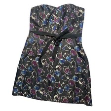 American Eagle Outfitters Floral Strapless Dress Black Blue Purple Metallic 4